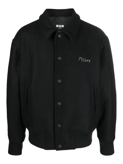 Msgm Hand-print Shirt Jacket In Black