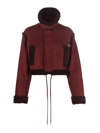 Off-white Cropped Faux Shearling-trimmed Suede Jacket In Dark Red