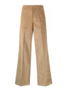 Moncler Brand-tab Patch-pocket Wide-leg Mid-rise Stretch-cotton Trousers In Brown