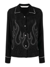 Palm Angels Flame-embroidered Shirt Crystal Embellishments In Black