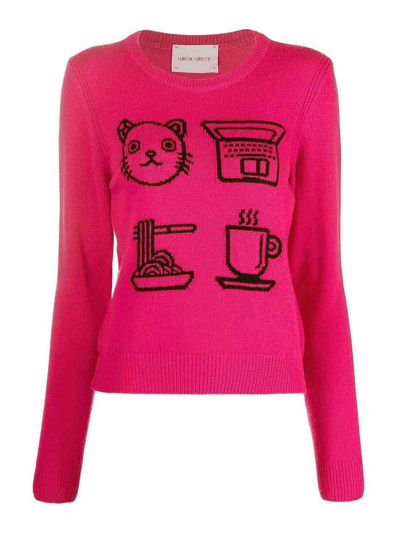 Alberta Ferretti Graphic Intarsia Crewneck Sweater In Color Carne Y Neutral