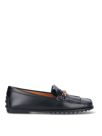 Tod's Leather Logo Loafers In Black