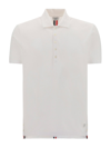 Thom Browne Tricolour Back Stripe Cotton Polo Shirt In White