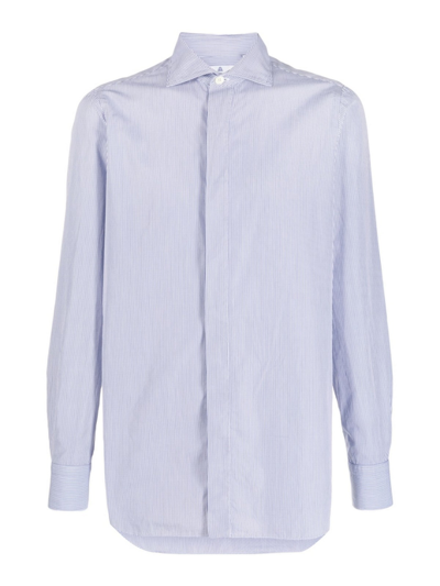 Finamore 1925 Long-sleeve Cotton Shirt In Azul
