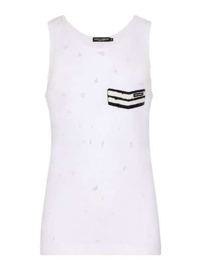 Dolce & Gabbana Distressed-effect Cotton Tank Top In White