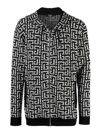 Balmain Monogram Intarsia-knit Zipped Hoodie In Black