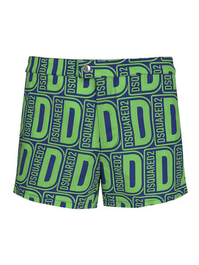 Dsquared2 Swim Boxer With All-over Print In Azul