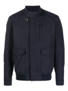 Fay High Collar Ribbed Hem Jacket In Blue