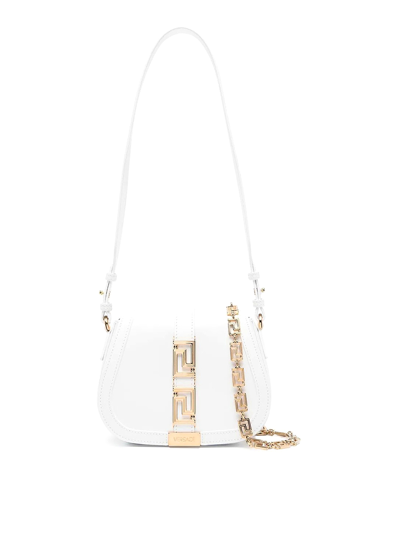 Versace Leather Bag With Greek Motif Jewel In White