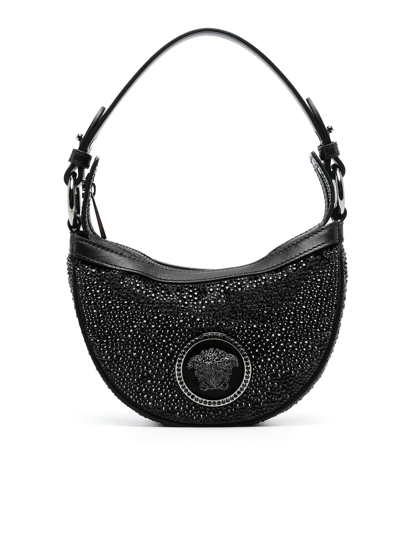 Versace Crystal Embellished Medusa Bag In Black