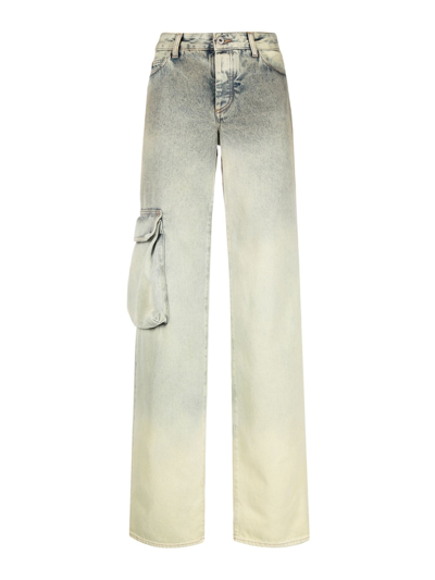 Off-white Mid Rise Denim Cotton Jeans In Light Green