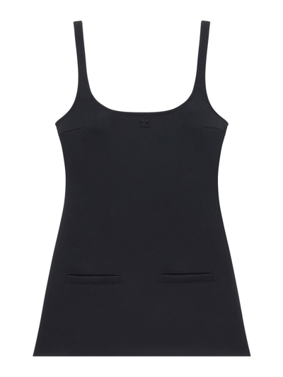 Courrèges Twill Suspenders Trapeze Dress In Black