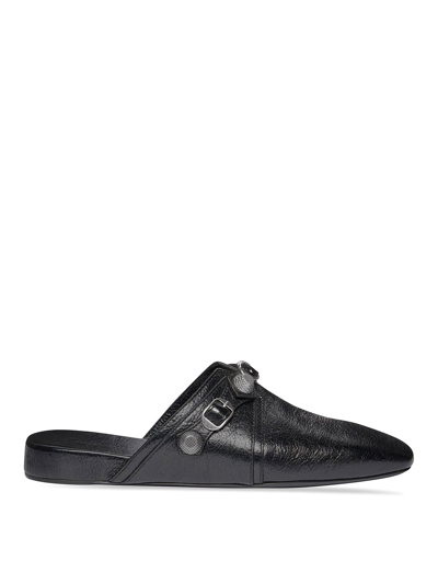 Balenciaga Cosy Cagole Leather Slippers In Black