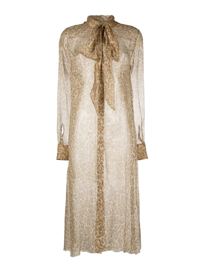 Ermanno Scervino Sheer Silk Midi Dress In Beige