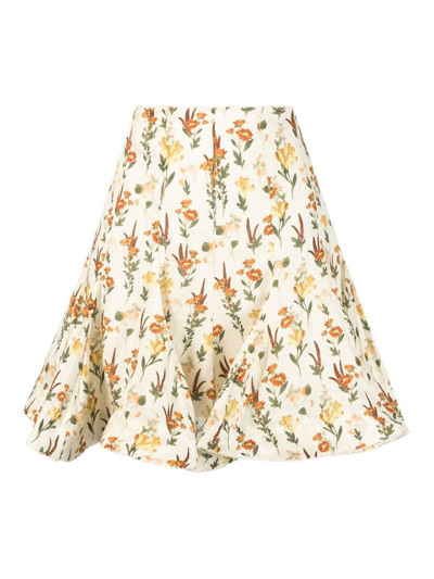 Agua By Agua Bendita Cerezo Clementina Crochet-trimmed Floral-print Linen Mini Skirt In Multicolor