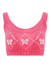 Alessandra Rich Wool Blend Top With Butterfly Embroideries In Nude & Neutrals
