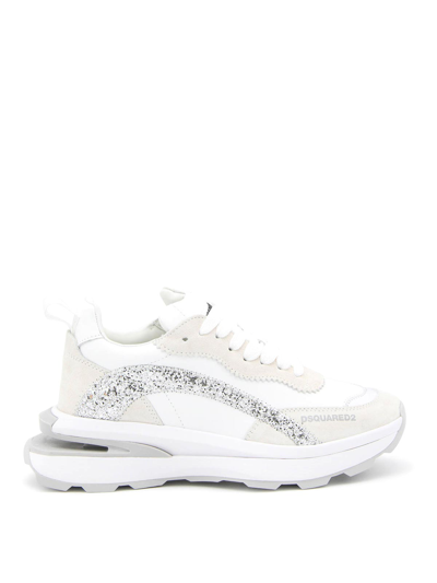 Dsquared2 White Beige And Silver-tone Suede Sneakers In Blanco