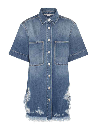 Stella Mccartney Blue Cotton Denim Shirt In Dark Wash