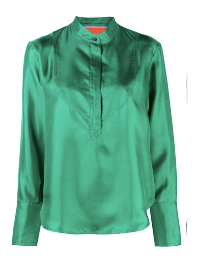 La Doublej Silk Model Stand-up Collar Jacket In Green