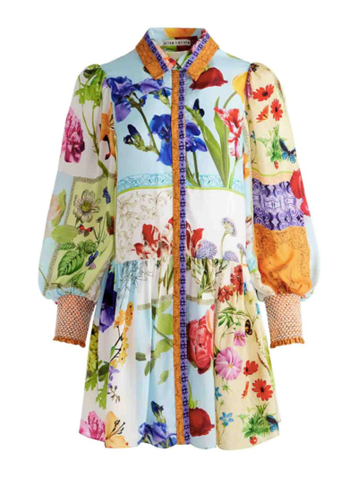 Alice And Olivia Bertha Blouson-sleeve Mini Shirtdress In Multicolour