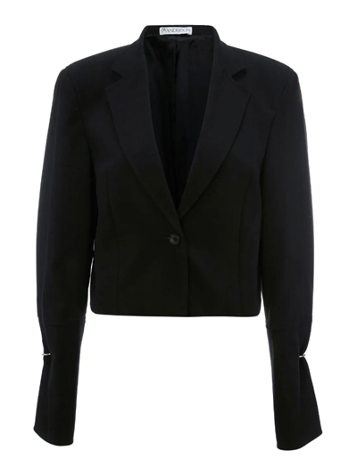 Jw Anderson Ring Detail Cropped Blazer In Black