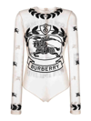 Burberry Ekd Embroidered Stretch Tulle Bodysuit In Beige