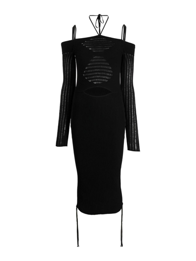 Andreädamo Cold-shoulder Knitted Midi Dress In Nero