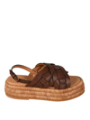 Tod's Brown Braided Leather Sandal With Raffia Bottom In Brown