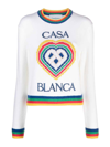 Casablanca Heart Casa Intarsia Wool Blend Crewneck Sweater In White
