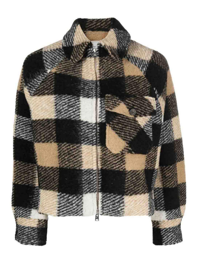 Woolrich Checked Wool Jacket In Grey