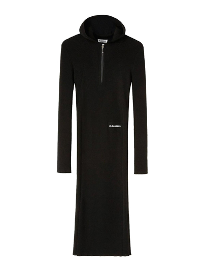 Jil Sander Ribbed-knit Hooded Midi Dress In Black