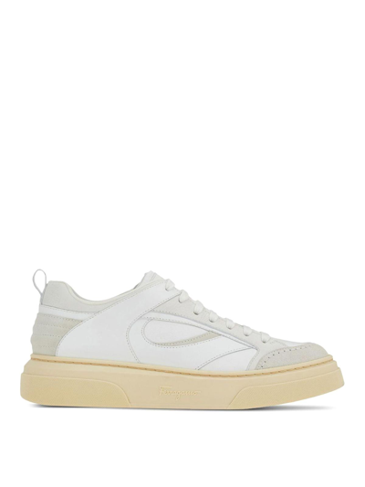 Ferragamo Logo Leather Trainers In White