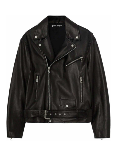 Palm Angels Fitted Leather Jacket In Black