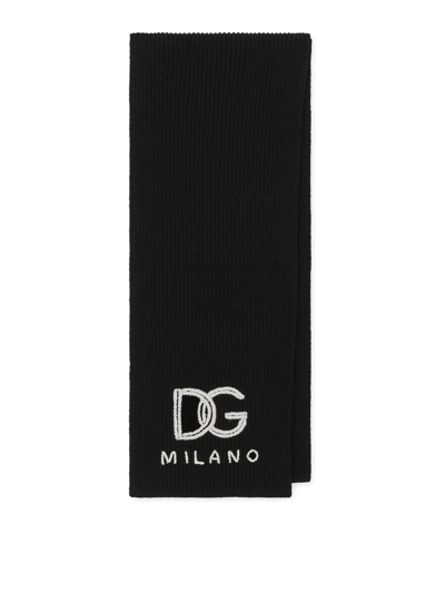Dolce & Gabbana Cashmere Scarf Ribbed Edge In Black