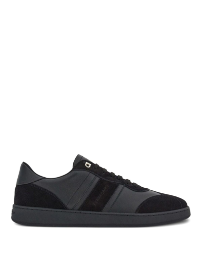 Ferragamo Achille Leather And Suede Sneakers In Black