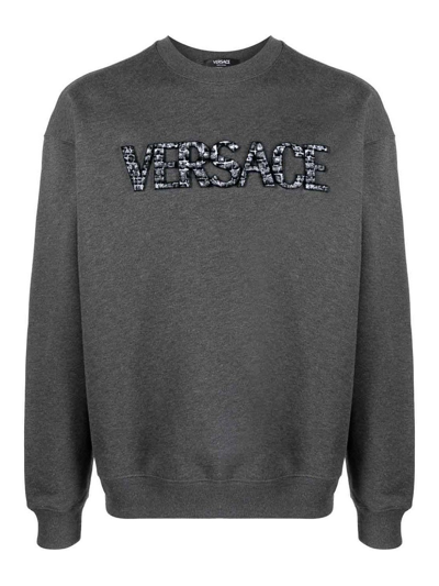 Versace Felpa Logo Scritta In Charcoal