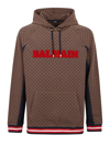 Balmain Retro Monogram Logo Cotton Hoodie In Azul Oscuro