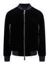 Giorgio Armani Velvet Bomber With Ribbed Accents In Black