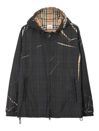 Burberry Zip-front Sliced Check Windbreaker Jacket In Black