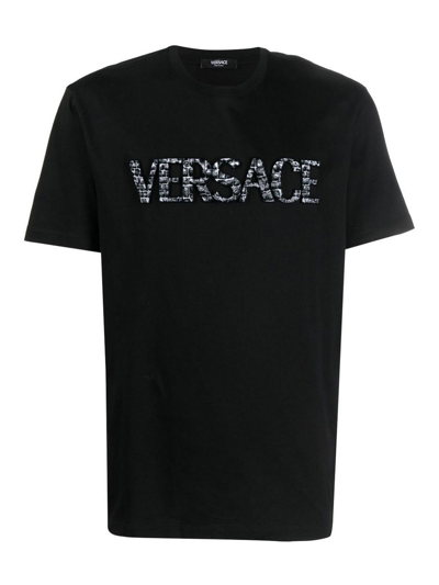 Versace Embroidery` T-shirt In Black  