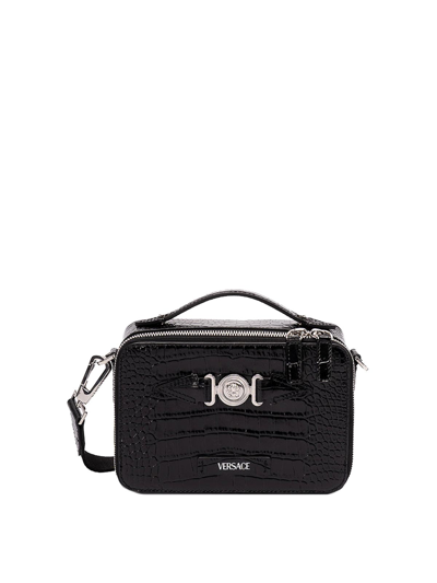 Versace Small Leather Crossbody Bag In Black
