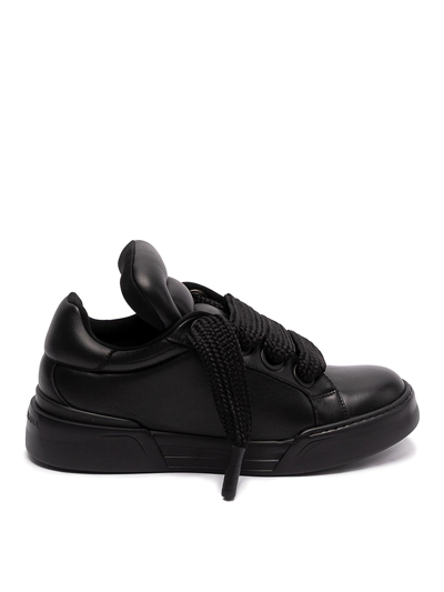 Dolce & Gabbana Leather Trainers In Negro