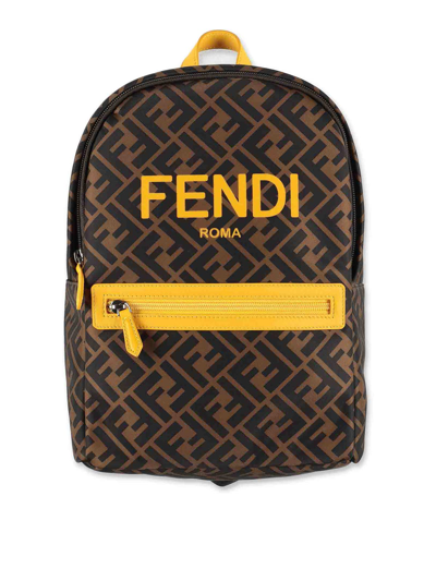 Fendi Kids' Ff Zucca Print Nylon Boy  Backpack In Brown