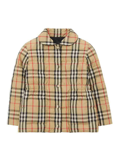 Burberry Kids' 格纹双面蓬松夹克 In Black