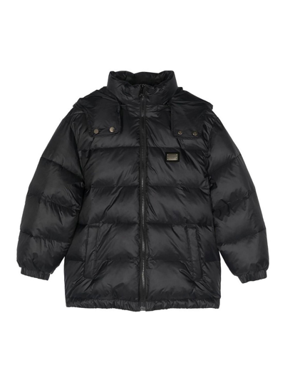 Dolce & Gabbana Kids' Boys Black Hooded Puffer Jacket In Negro