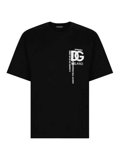Dolce & Gabbana Logo-embroidered Cotton T-shirt In Negro