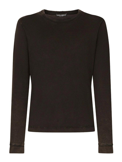 Dolce & Gabbana Crew-neck Cotton Sweatshirt In Black