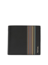 Paul Smith Black Leather Signature Stripe Block Billfold Wallet In Black
