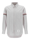 Thom Browne Vertical Stripe Long-sleeve Shirt With Tricolor Detail In Grey