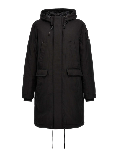 Moose Knuckles Hooded Parka Coat In Black